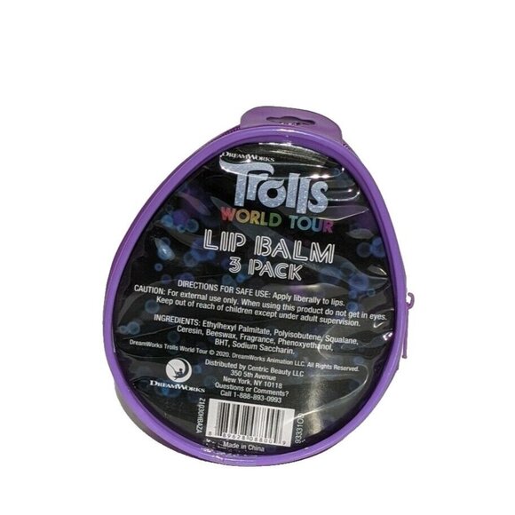 DreamWorks Trolls World Tour Lip Balm 3 Pack with Zippered Case New - Picture 2 of 2